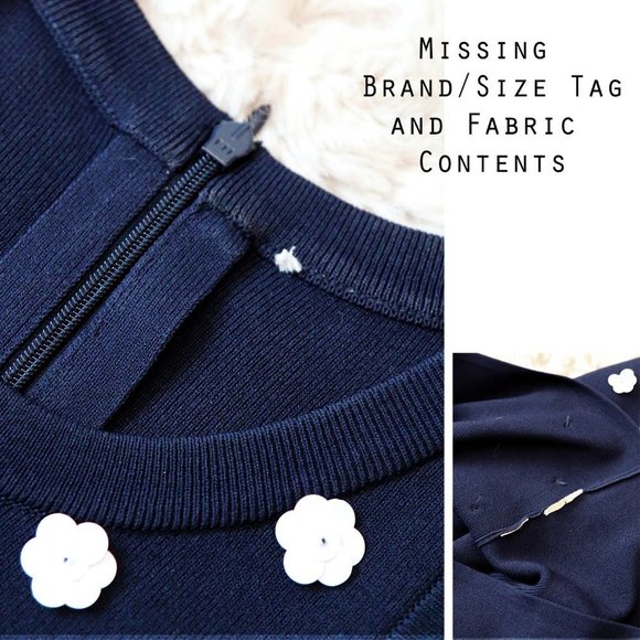 Michael Kors Navy Blue White Sequins Floral Rosette Embellished Knit Midi Dress - Picture 12 of 16